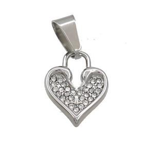 Raw Stainless Steel Heart Pendant Pave Rhinestone, approx 14-19mm [SSB3496]