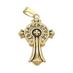 Stainless Steel Cross Charms Pendant Antique Gold, approx 18-28mm [SSB3500]
