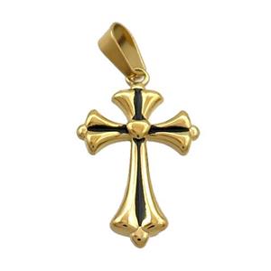 Stainless Steel Cross Charms Pendant Black Enamel Antique Gold, approx 13-18mm [SSB3503]