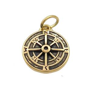Stainless Steel Compass Charms Pendant Antique Gold, approx 16mm [SSB3504]