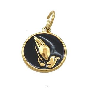 Stainless Steel Praying Hands Charms Pendant Black Enamel Gold Plated, approx 16mm [SSB3505]