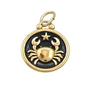 Stainless Steel Cancer Zodiac Charms Pendant Circle Black Enamel Gold Plated, approx 17mm dia [SSB3515]