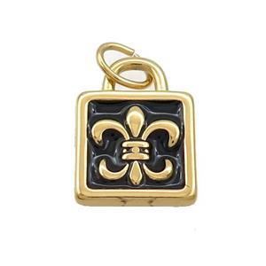 Stainless Steel Fleur-De-Lis Charms Pendant Lock Charms Black Enamel Gold Plated, approx 14mm [SSB3524]