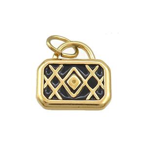 Stainless Steel Bags Lock Charms Pendant Black Enamel Gold Plated, approx 12-16mm [SSB3527]