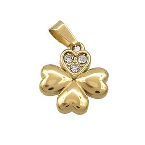 Stainless Steel Clover Pendant Pave Rhinestone Gold Plated, approx 14mm [SSB3528]