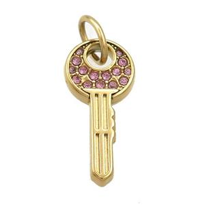 Stainless Steel Key Charms Pendant Pave Rhinestone Gold Plated, approx 10-22mm [SSB3530]