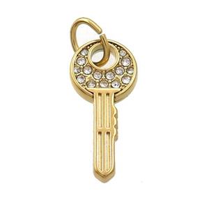 Stainless Steel Key Charms Pendant Pave Rhinestone Gold Plated, approx 10-22mm [SSB3531]