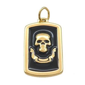 Stainless Steel Skull Charms Pendant Rectangle Black Enamel Gold Plated, approx 16-26mm [SSB3532]