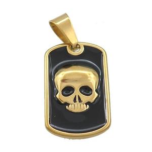 Stainless Steel Skull Charms Pendant Rectangle Black Enamel Gold Plated, approx 16-26mm [SSB3533]