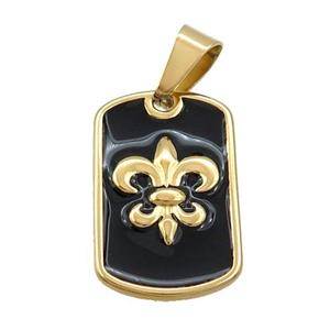 Stainless Steel Fleur-De-Lis Charms Pendant Rectangle Black Enamel Gold Plated, approx 16-26mm [SSB3535]