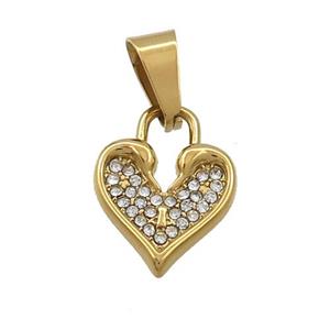 Stainless Steel Heart Charms Pendant Pave Rhinestone Gold Plated, approx 14-19mm [SSB3538]