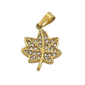 Stainless Steel Maple Leaf Charms Pendant Pave Rhinestone, approx 14mm [SSB3539]