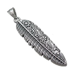 Stainless Steel Feather Charms Pendant Antique Silver, approx 15-52mm [SSB3557]