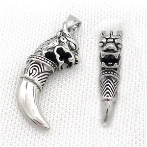 Stainless Steel Dragon Charms Pendant Horn Antique Silver, approx 18-45mm [SSB3583]