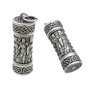 Stainless Steel Prayer Column Charms Pendant Antique Silver, approx 15-40mm [SSB3594]