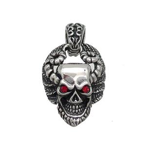 Stainless Steel Skull Charms Pendant Pave Rhinestone Antique Silver, approx 20-29mm [SSB3595]