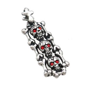 Stainless Steel Skull Charms Pendant Pave Rhinestone Antique Silver, approx 14-34mm [SSB3596]