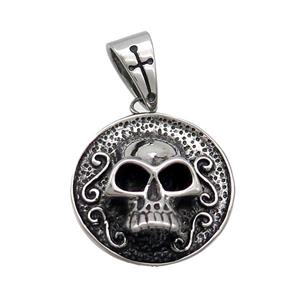 Stainless Steel Skull Pendant Antique Silver, approx 27mm [SSB3598]