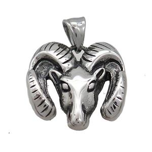 Stainless Steel Goat Head Charms Pendant Sheep Antique Silver, approx 28mm [SSB3602]