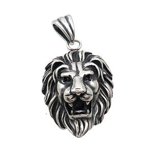 Stainless Steel Lion Charms Pendant Antique Silver, approx 28-38mm [SSB3605]