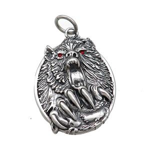 Stainless Steel Wolf Charms Pendant Pave Rhinestone Antique Silver, approx 30-40mm [SSB3608]