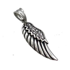 Stainless Steel Angel Wings Charms Pendant Pave Rhinestone Antique Silver, approx 10-28mm [SSB3611]
