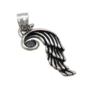 Stainless Steel Angel Wings Charms Pendant Pave Rhinestone Antique Silver, approx 15-30mm [SSB3617]