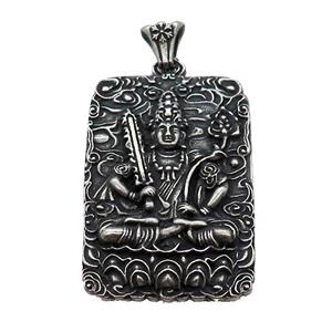 Stainless Steel Buddha Charms Pendant Rectangle Antique Silver, approx 33-50mm [SSB3628]