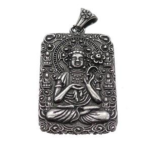 Stainless Steel Buddha Charms Pendant Rectangle Antique Silver, approx 33-50mm [SSB3629]