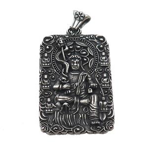 Stainless Steel Buddha Charms Pendant Rectangle Antique Silver, approx 33-50mm [SSB3633]