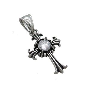 Stainless Steel Cross Pendant Pave Rhinestone Antique Silver, approx 18-26mm [SSB3640]