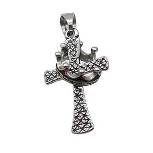 Stainless Steel Cross Pendant Crown Antique Silver, approx 13mm, 18-26mm [SSB3643]