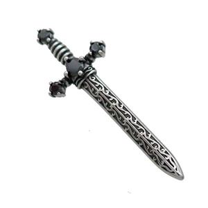 Stainless Steel Cross Pendant Pave Rhinestone Sword Antique Silver, approx 16-46mm [SSB3645]