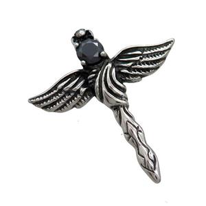 Stainless Steel Cross Pendant Pave Rhinestone Angel Wings Antique Silver, approx 31-36mm [SSB3647]