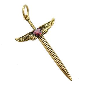 Stainless Steel Cross Pendant Pave Rhinestone Angel Wings Antique Gold, approx 31-60mm [SSB3649]