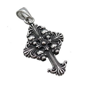 Stainless Steel Cross Pendant Skull Antique Silver, approx 26-40mm [SSB3652]