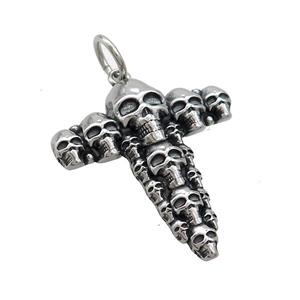 Stainless Steel Cross Pendant Skull Charms Antique Silver, approx 35-40mm [SSB3654]