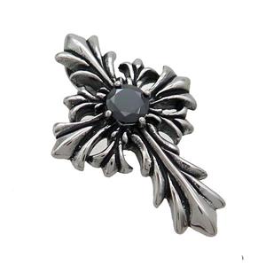 Stainless Steel Cross Pendant Pave Rhinestone Antique Silver, approx 25-40mm [SSB3657]