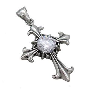 Stainless Steel Cross Pendant Pave Rhinestone Antique Silver, approx 30-40mm [SSB3658]
