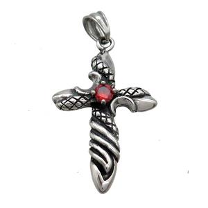Stainless Steel Cross Pendant Pave Rhinestone Antique Silver, approx 26-36mm [SSB3659]