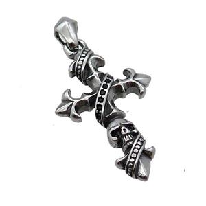 Stainless Steel Cross Pendant Antique Silver, approx 30-48mm [SSB3661]