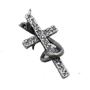 Stainless Steel Cross Pendant Snake Antique Silver, approx 28-50mm [SSB3663]