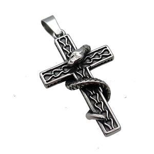 Stainless Steel Cross Pendant Snake Antique Silver, approx 27-42mm [SSB3669]