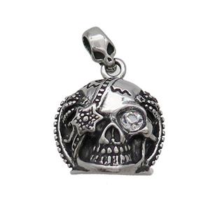 Stainless Steel Skull Charms Pendant Pave Rhinestone Antique Silver, approx 21mm [SSB3680]