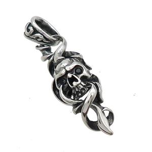 Stainless Steel Skull Charms Pendant Pave Rhinestone Antique Silver, approx 13-35mm [SSB3681]