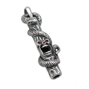 Stainless Steel Skull Charms Pendant Pave Rhinestone Snake Antique Silver, approx 15-45mm [SSB3685]