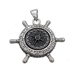 Stainless Steel Ship Helm Pendant Charms Antique Silver, approx 43mm [SSB3691]