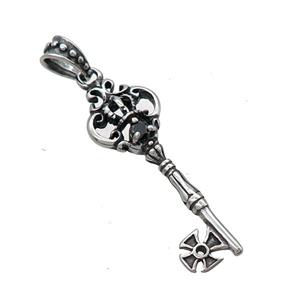 Stainless Steel Key Charms Pendant Pave Rhinestone Antique Silver, approx 12-35mm [SSB3694]