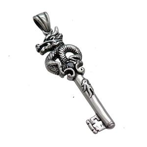 Stainless Steel Key Pendant Dragon Antique Silver, approx 16-48mm [SSB3696]