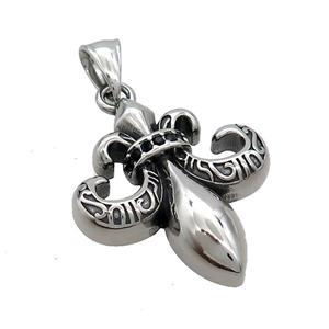 Stainless Steel Charms Pendant Fleur De Lis Antique Silver, approx 30-35mm [SSB3698]